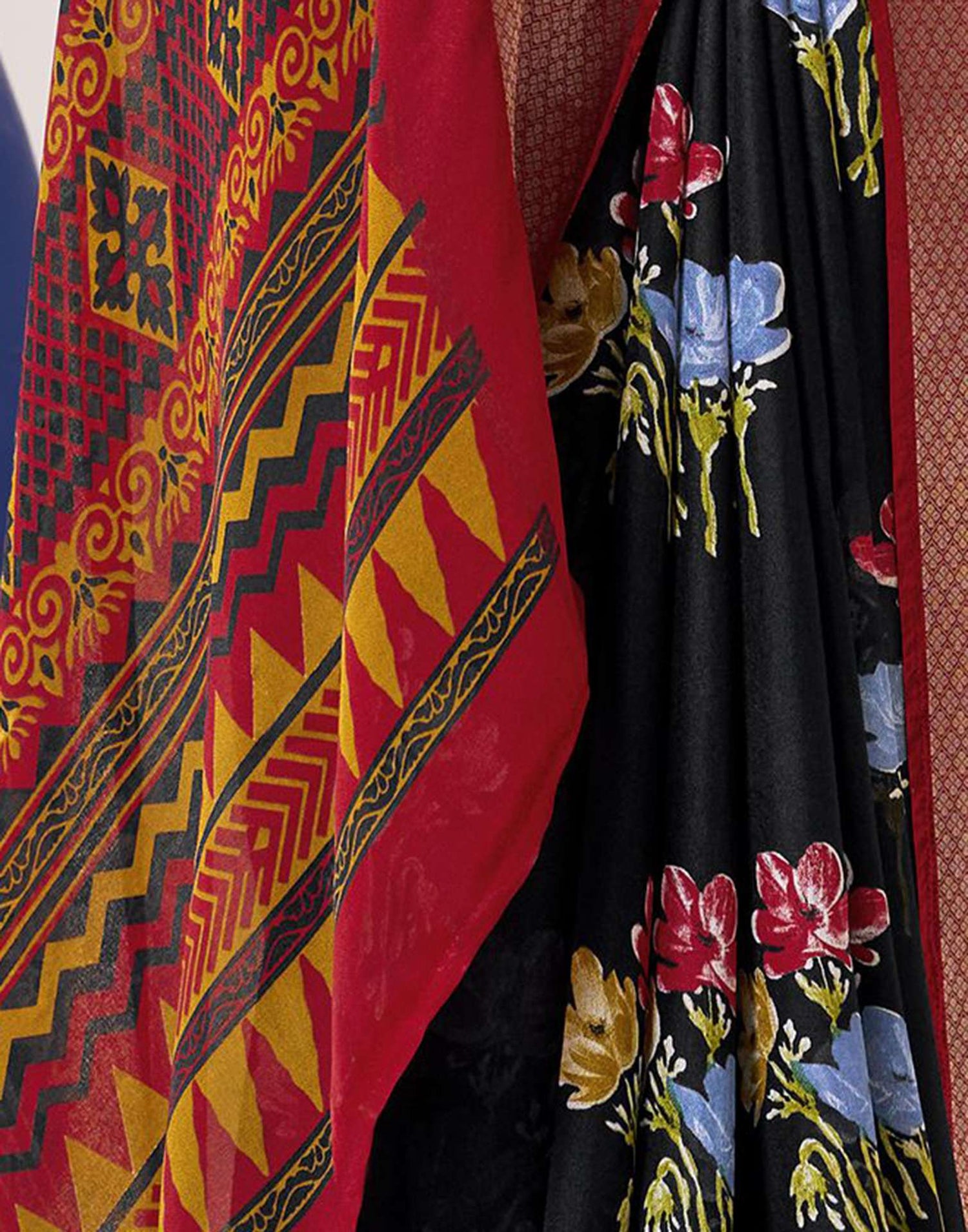 Black Floral Printed Georgette Saree