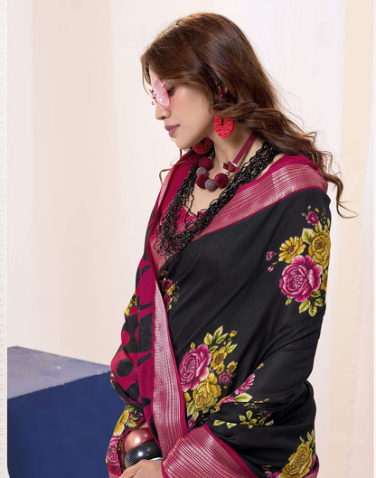 Black Floral Printed Georgette Saree