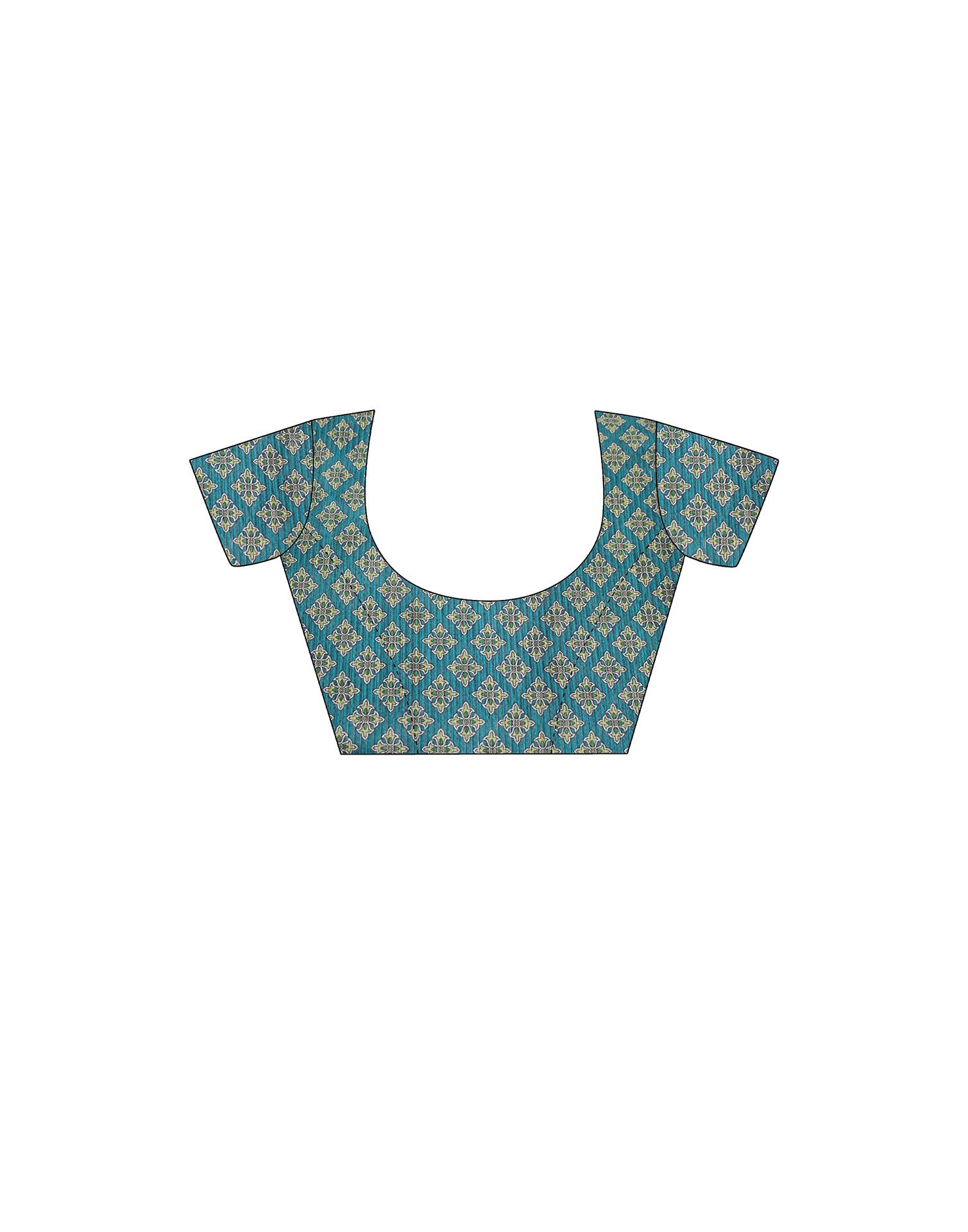 Teal Blue Printed Silk Saree