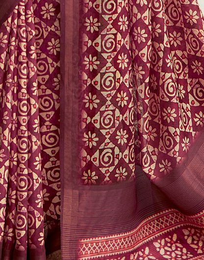 Wine Printed Silk Saree