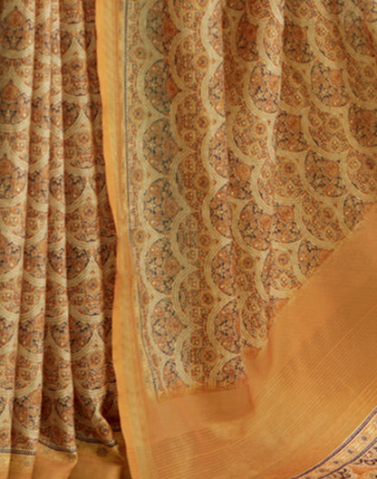 Mustard Yellow Printed Silk Saree