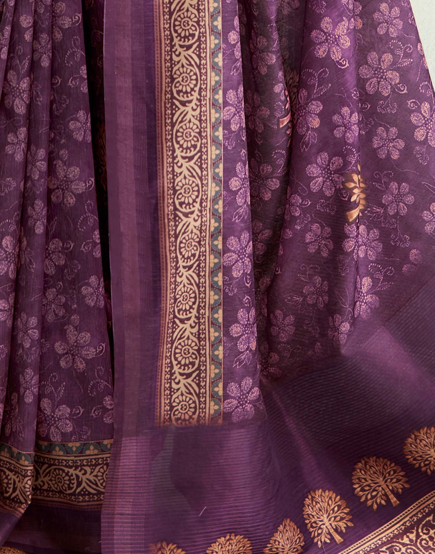 Dark Purple Printed Silk Saree