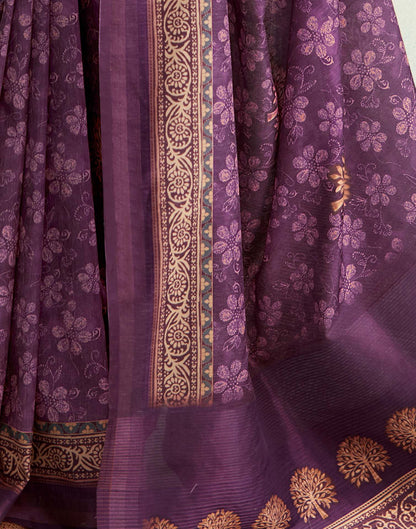 Dark Purple Printed Silk Saree