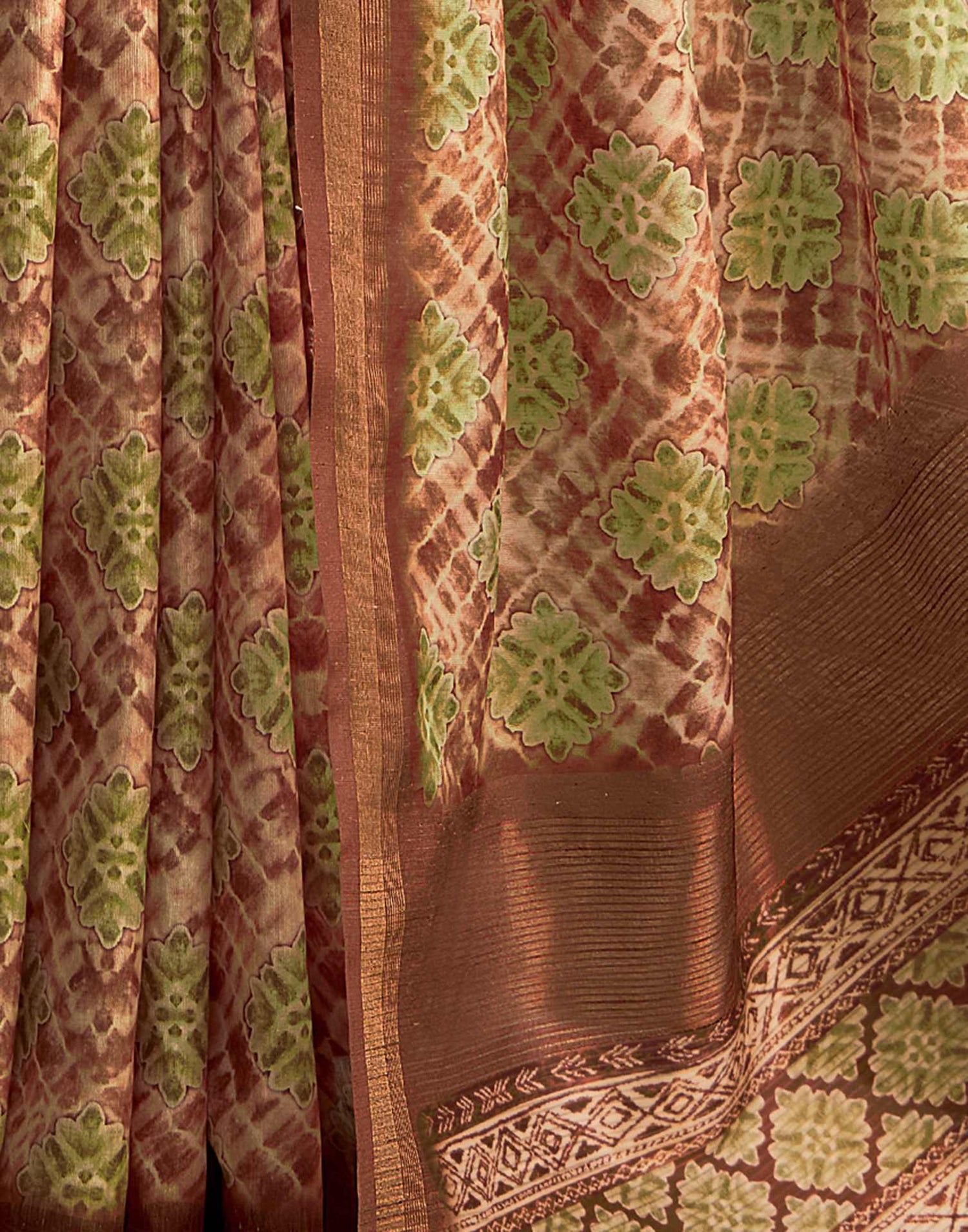 Brown Printed Silk Saree
