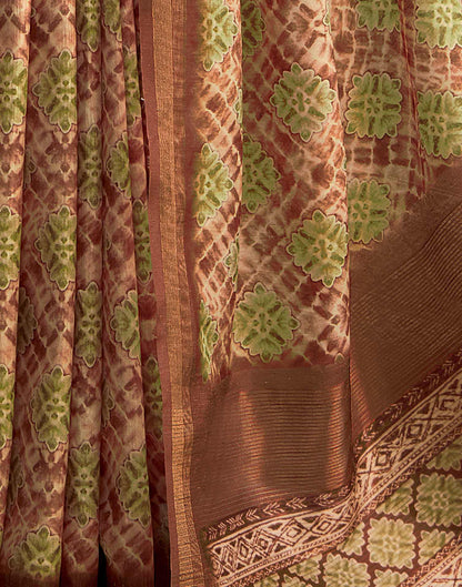Brown Printed Silk Saree