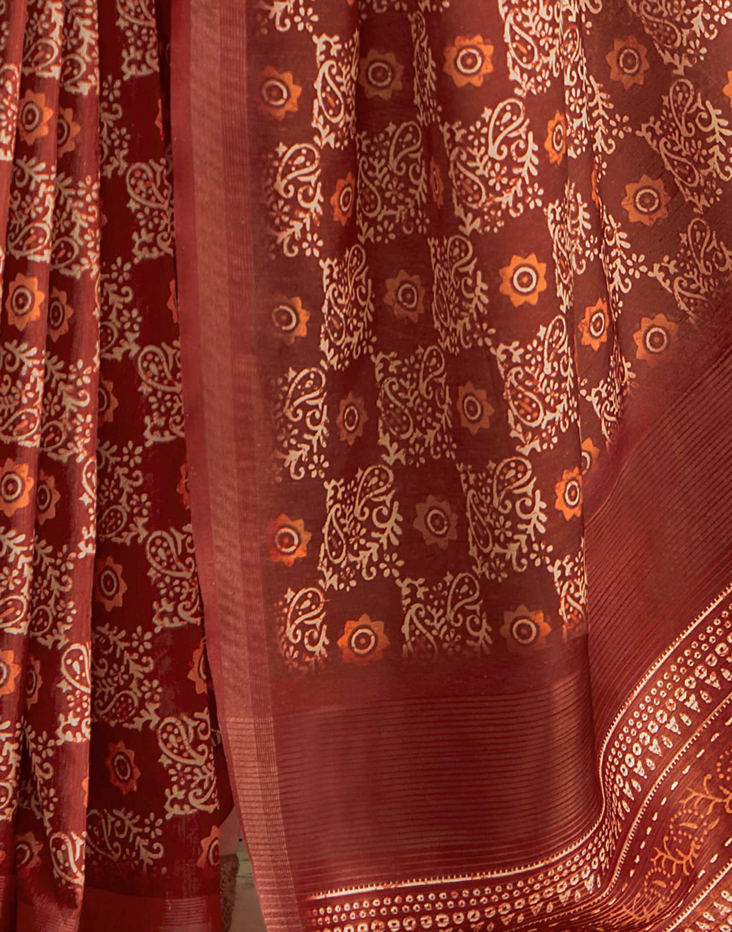 Crimson Red Printed Silk Saree