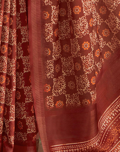 Crimson Red Printed Silk Saree