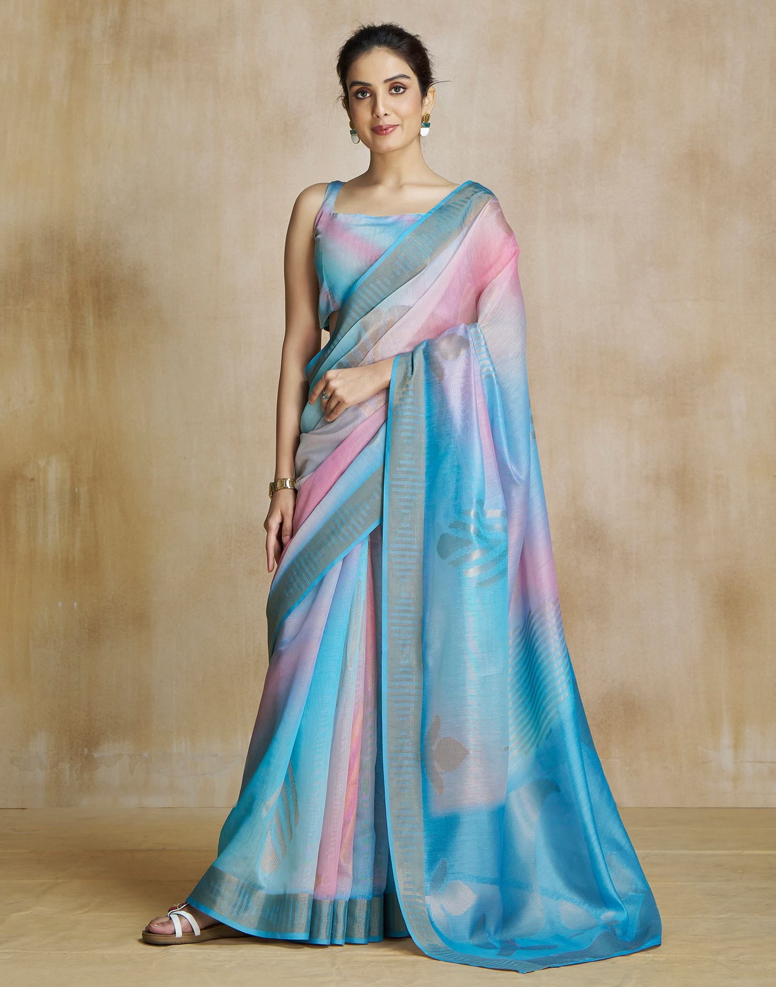 Turquoise Silk Printed Saree