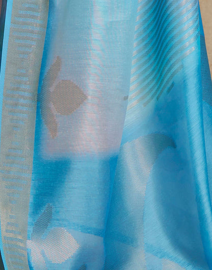 Turquoise Silk Printed Saree