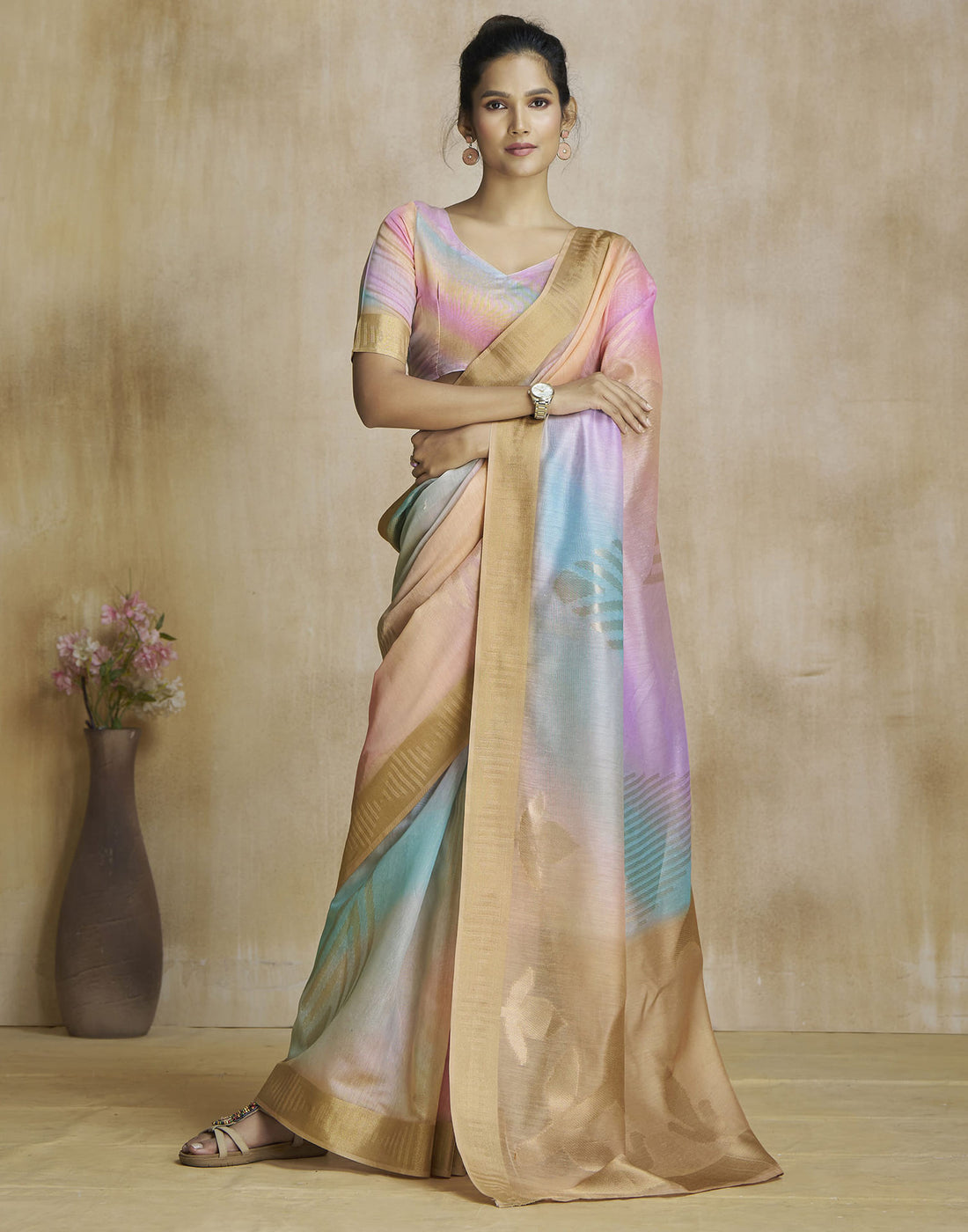 Grey Silk Printed Saree