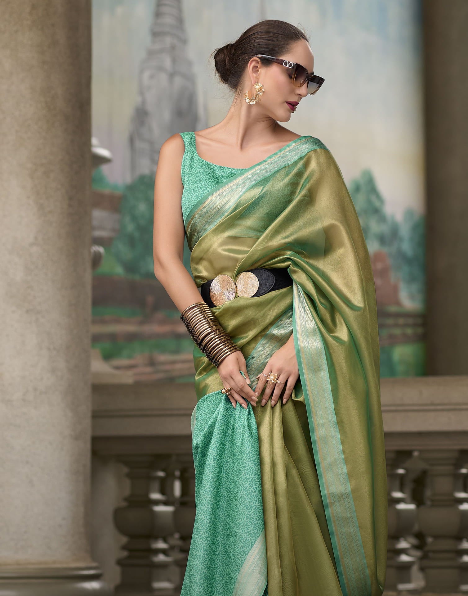 Teal Green Silk Woven Saree