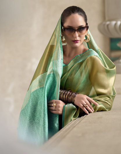 Teal Green Silk Woven Saree