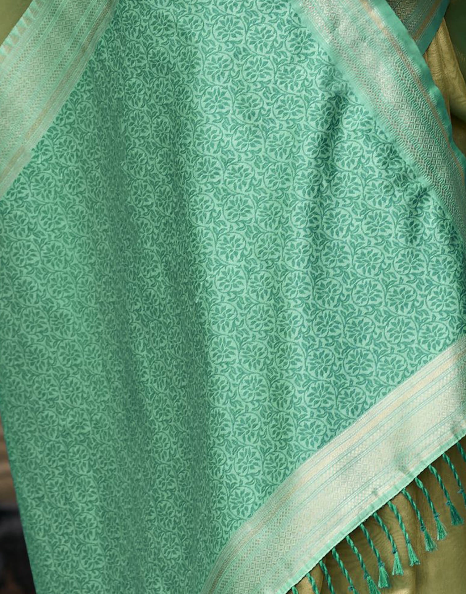 Teal Green Silk Woven Saree