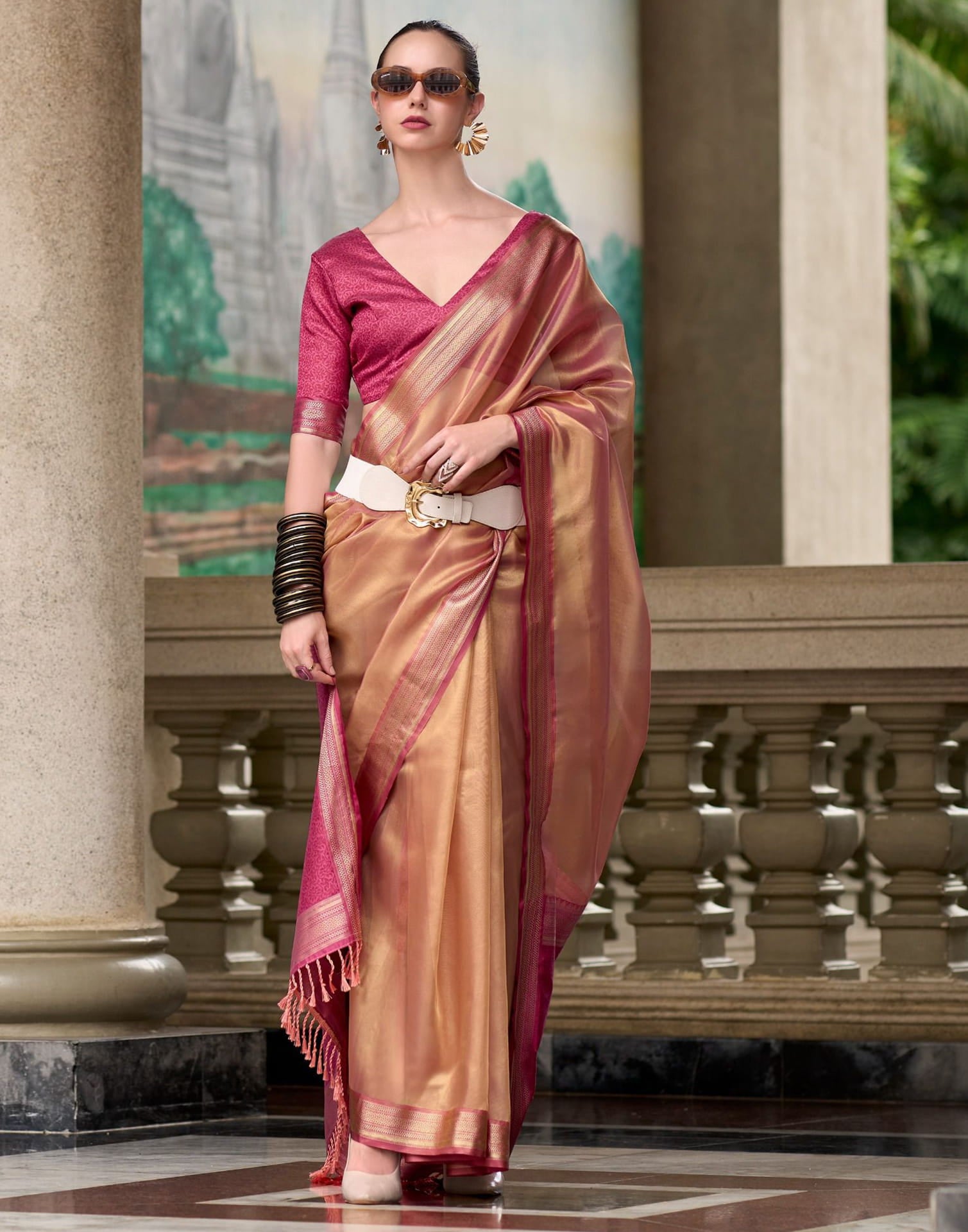 Dark Pink Silk Woven Saree