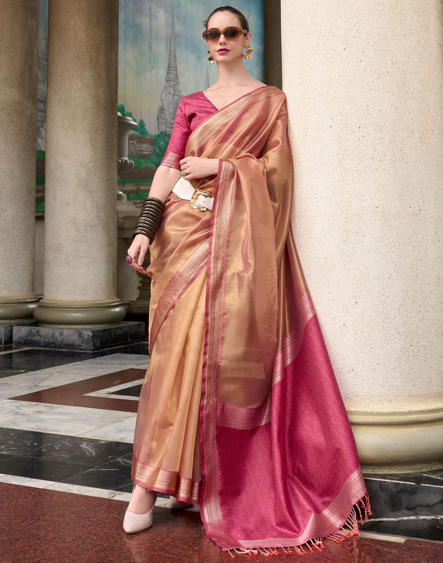 Dark Pink Silk Woven Saree