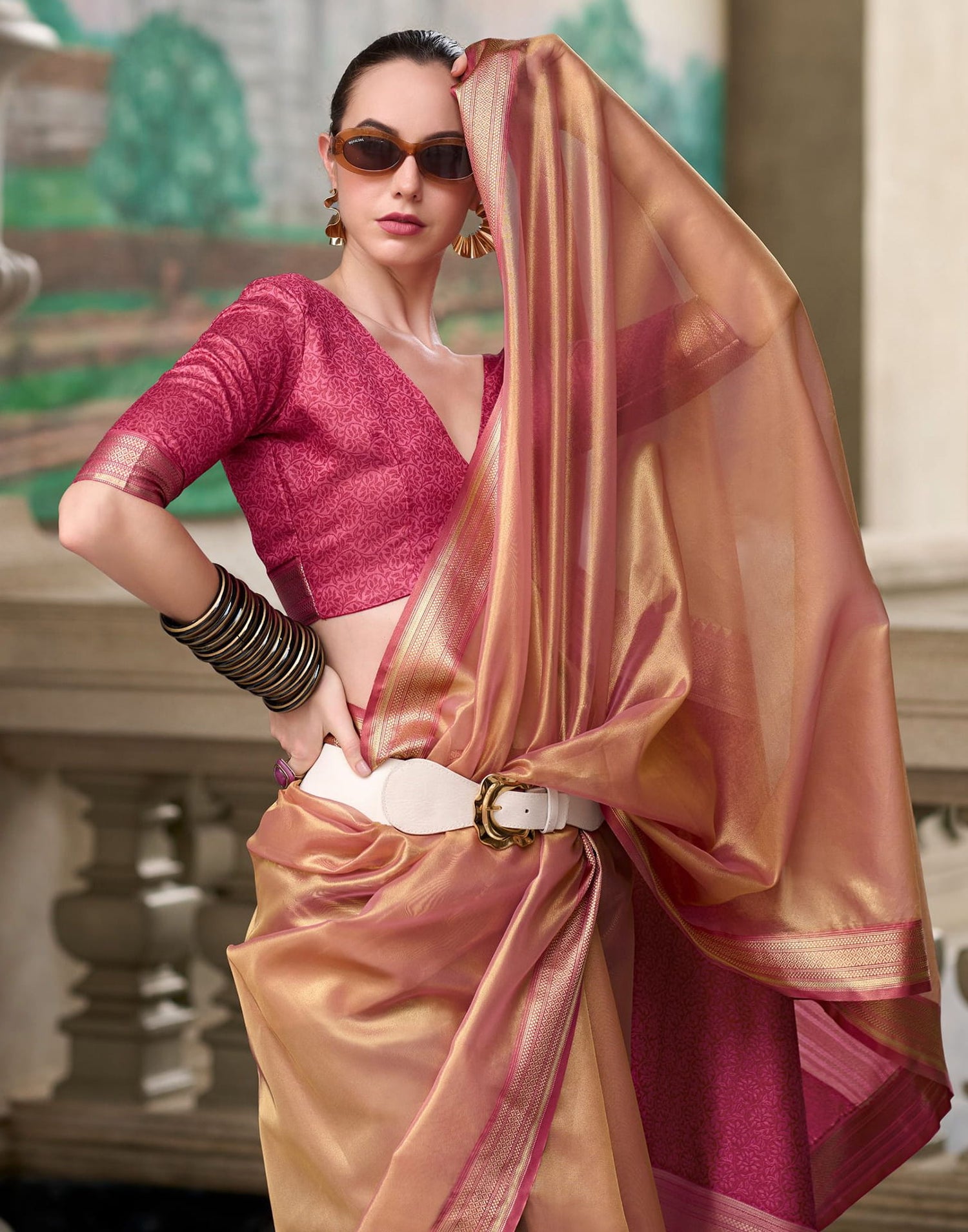 Dark Pink Silk Woven Saree