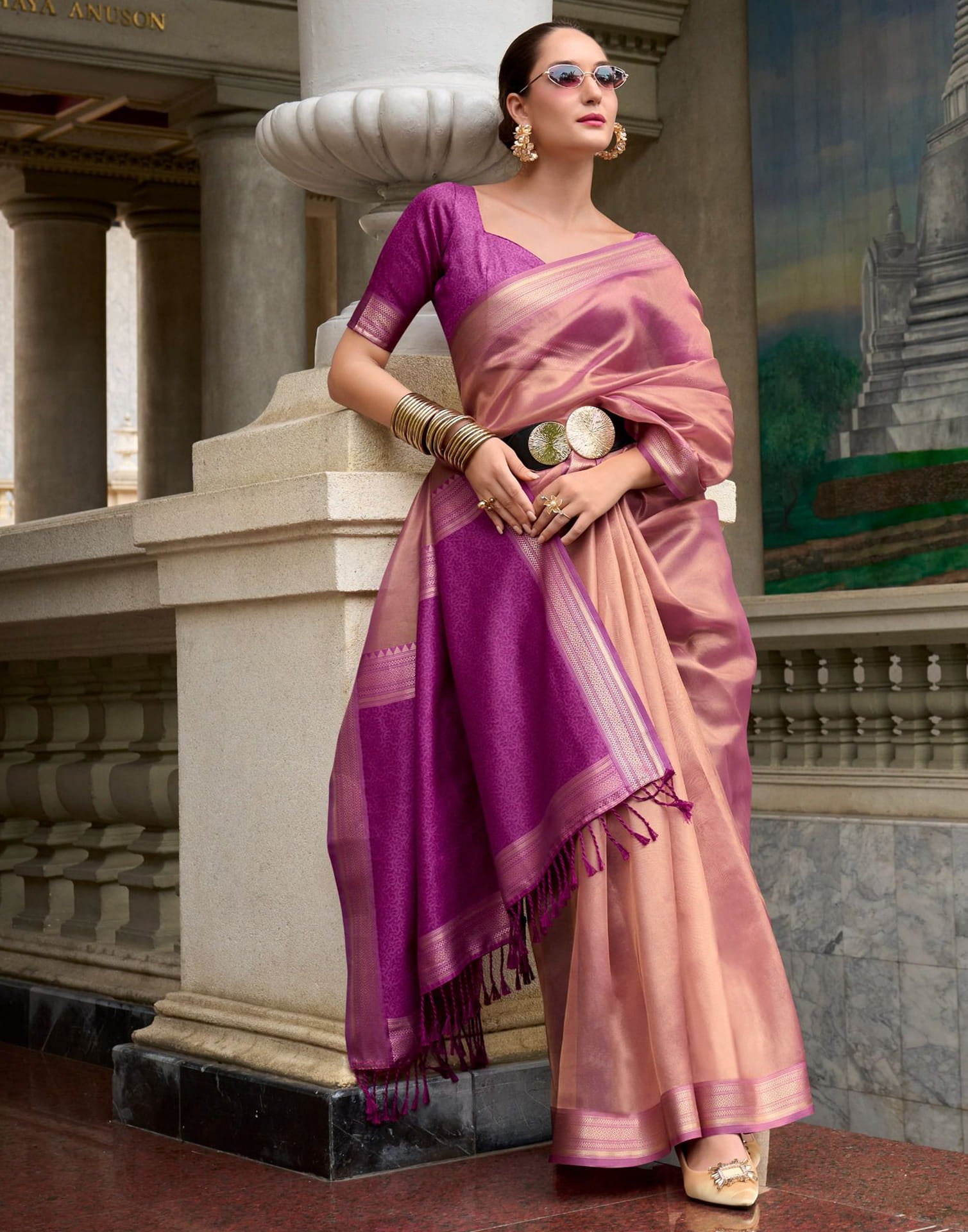 Dark Purple Silk Woven Saree