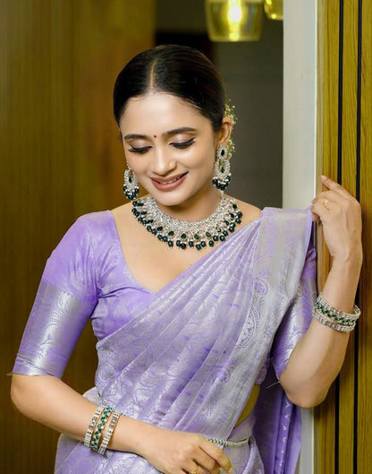 Light Purple Jacquard Silk Saree