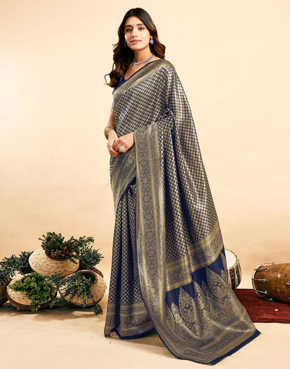 Navy Blue Silk Woven Banarasi Saree