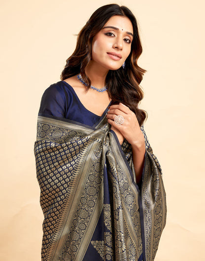 Navy Blue Silk Woven Banarasi Saree