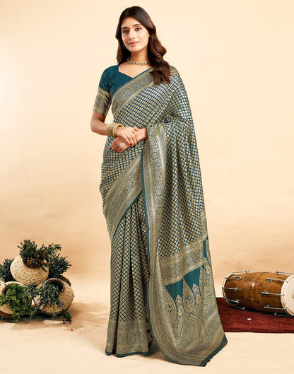 Rama Green Silk Woven Banarasi Saree