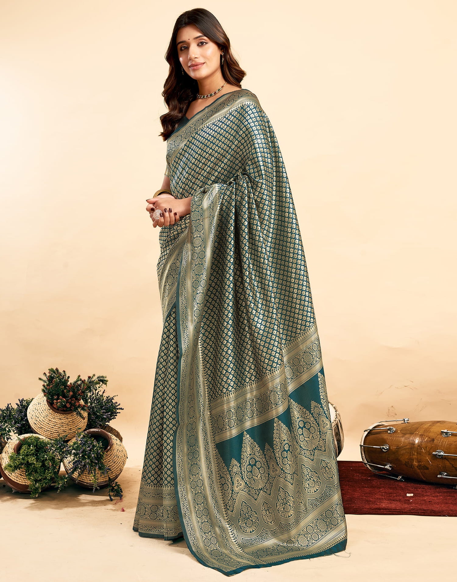 Rama Green Silk Woven Banarasi Saree