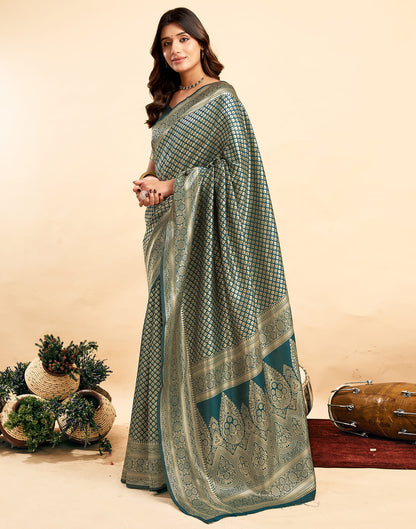 Rama Blue Silk Woven Banarasi Saree