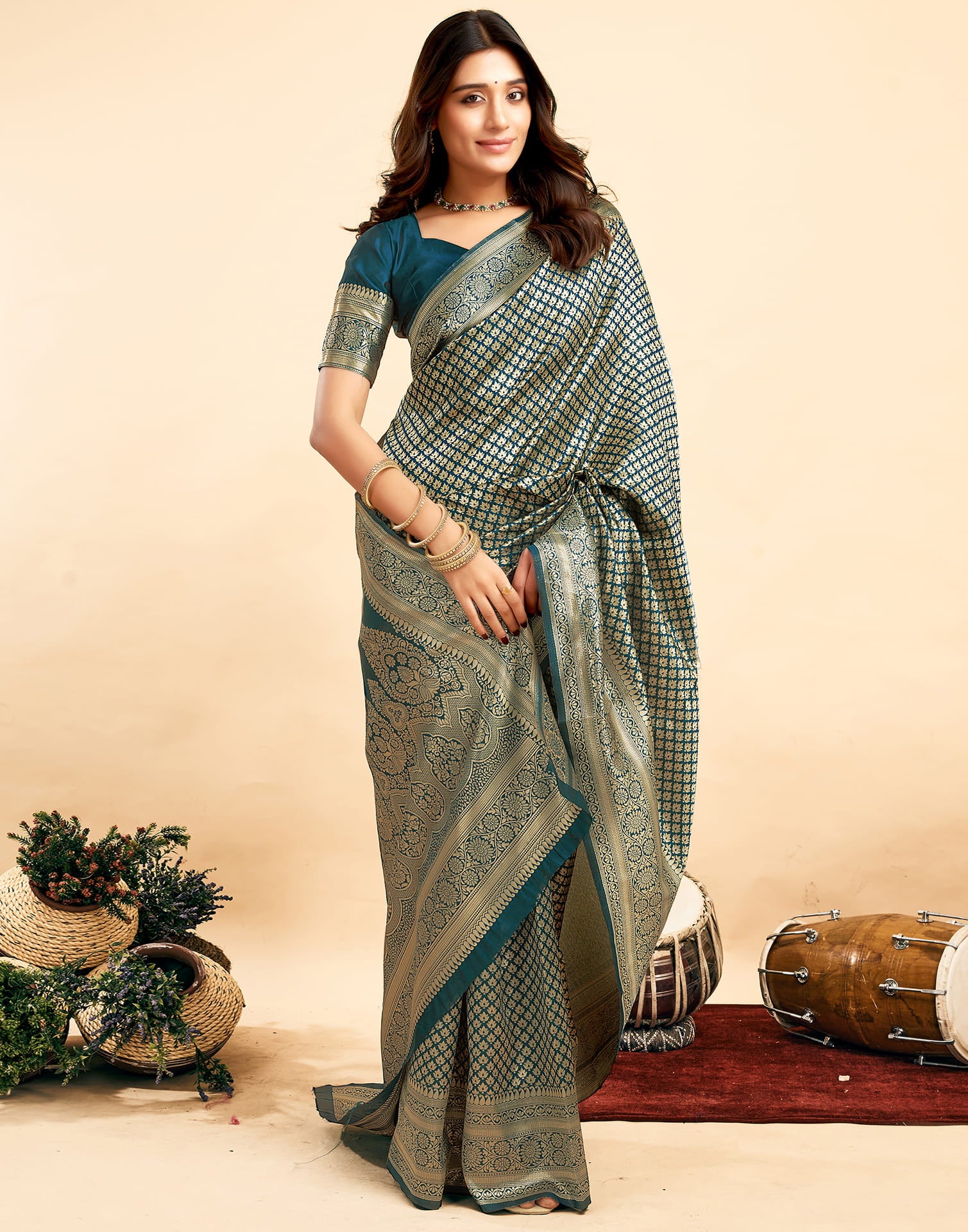 Rama Blue Silk Woven Banarasi Saree