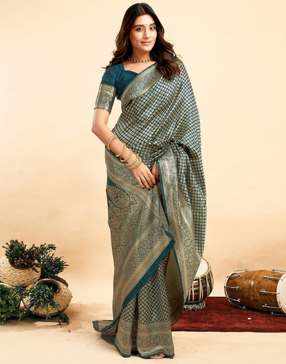 Rama Green Silk Woven Banarasi Saree