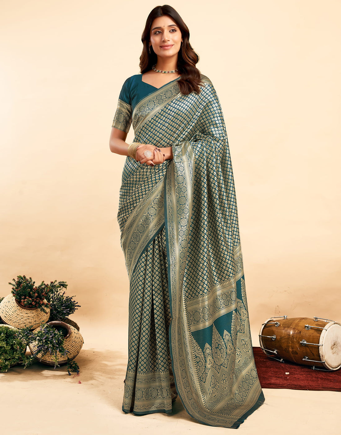 Rama Blue Silk Woven Banarasi Saree