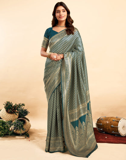 Rama Green Silk Woven Banarasi Saree