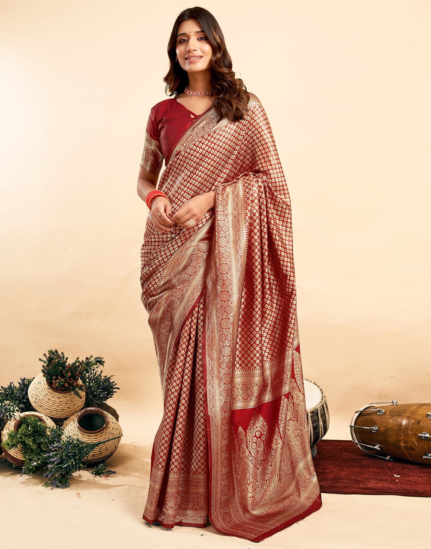 Red Silk Woven Banarasi Saree