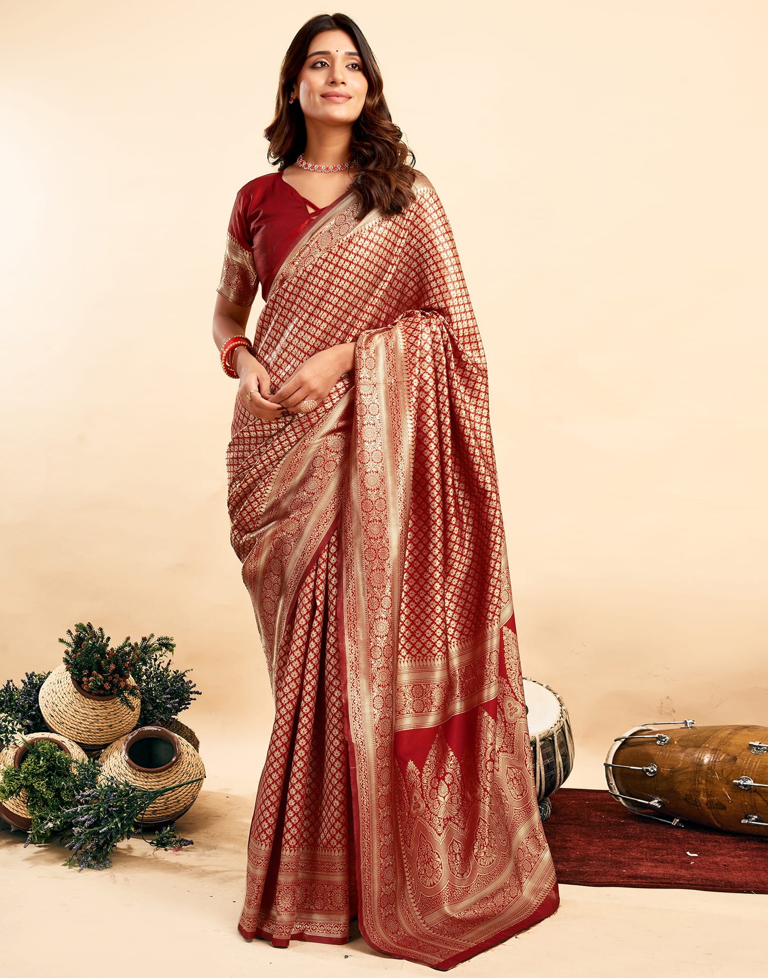 Red Silk Woven Banarasi Saree