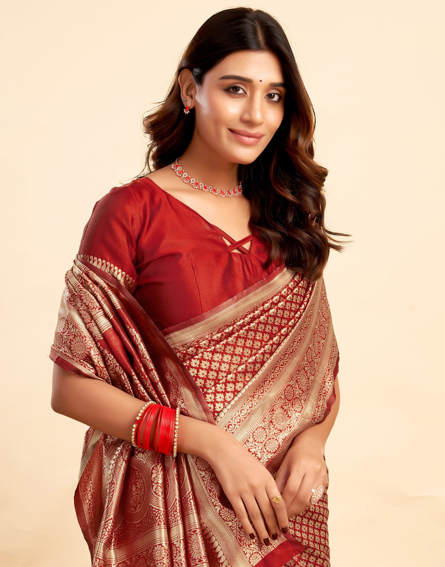 Red Silk Woven Banarasi Saree