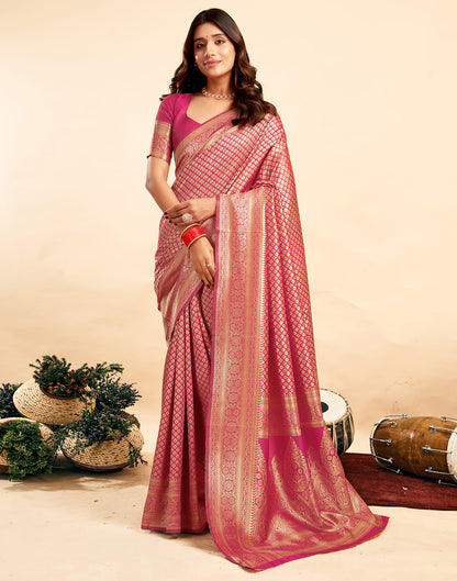 Pink Silk Woven Banarasi Saree