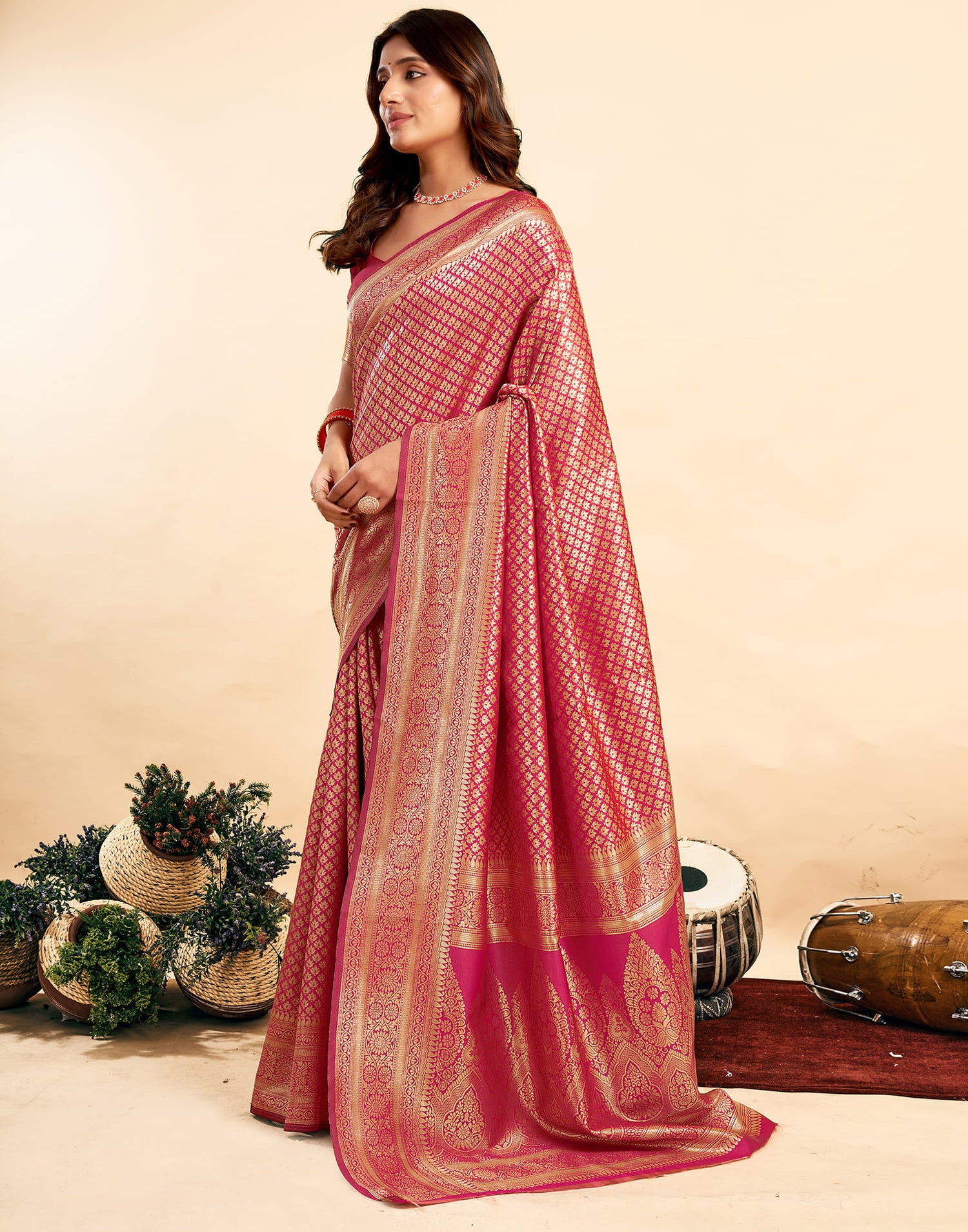 Pink Silk Woven Banarasi Saree