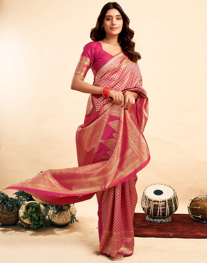 Pink Silk Woven Banarasi Saree