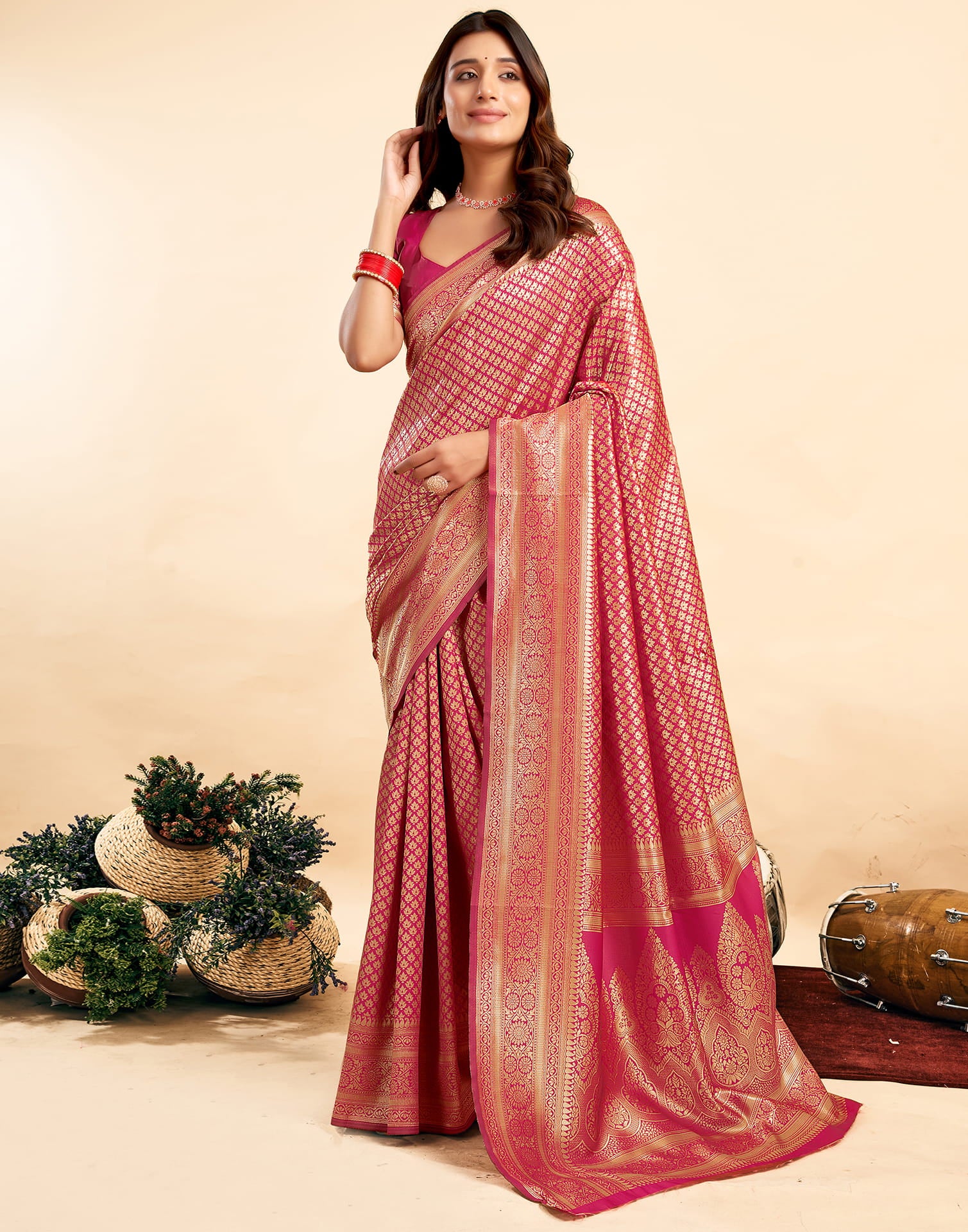 Pink Silk Woven Banarasi Saree