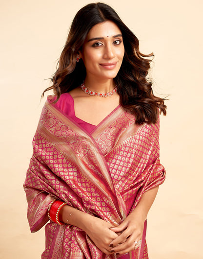 Pink Silk Woven Banarasi Saree