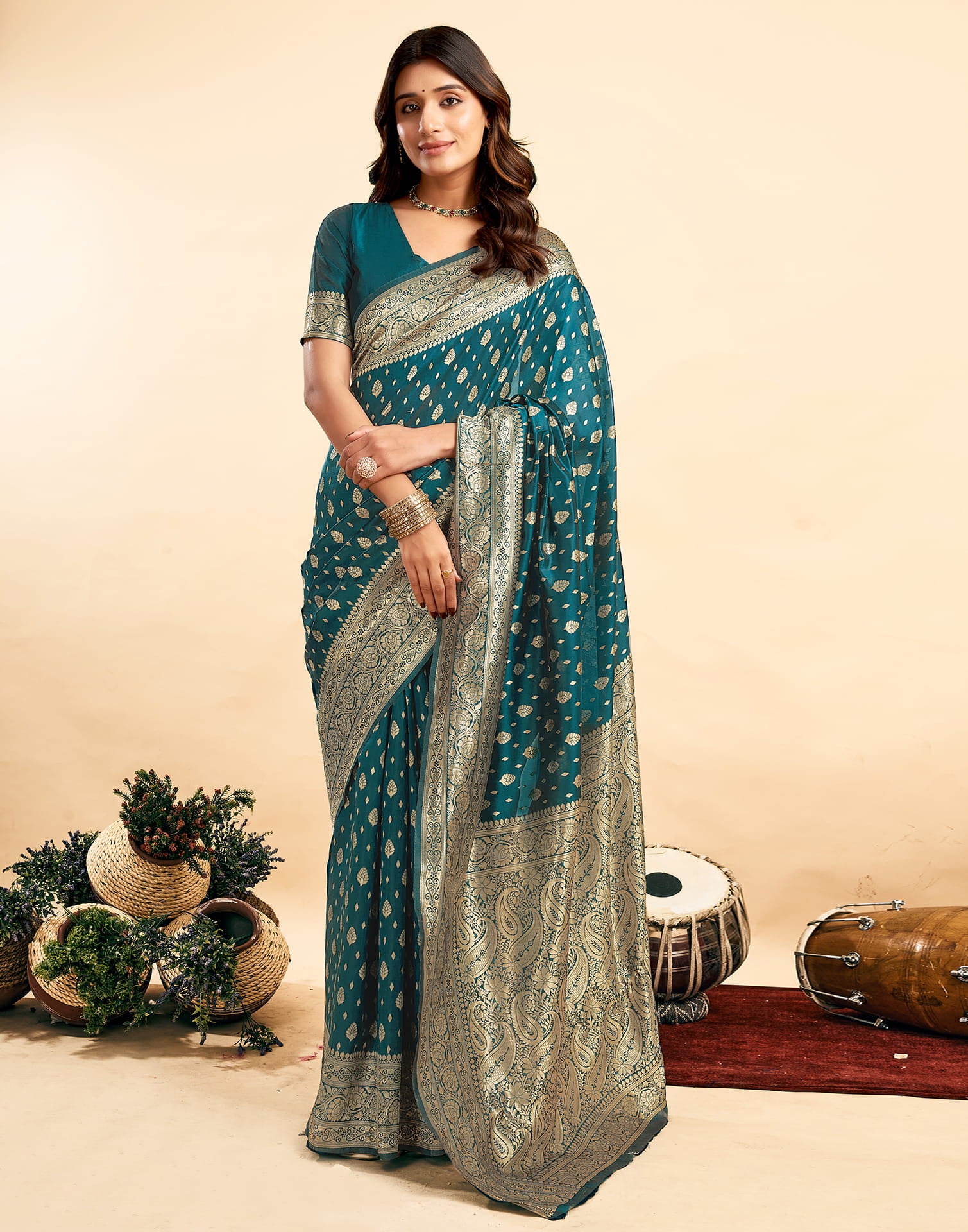 Rama Blue Silk Woven Banarasi Saree