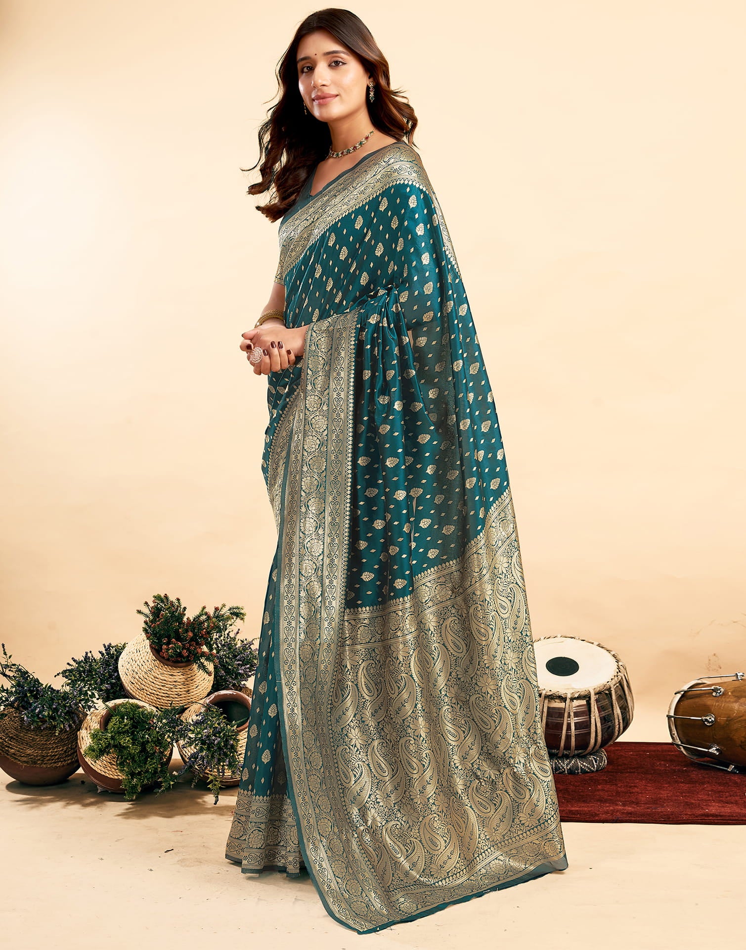 Rama Blue Silk Woven Banarasi Saree