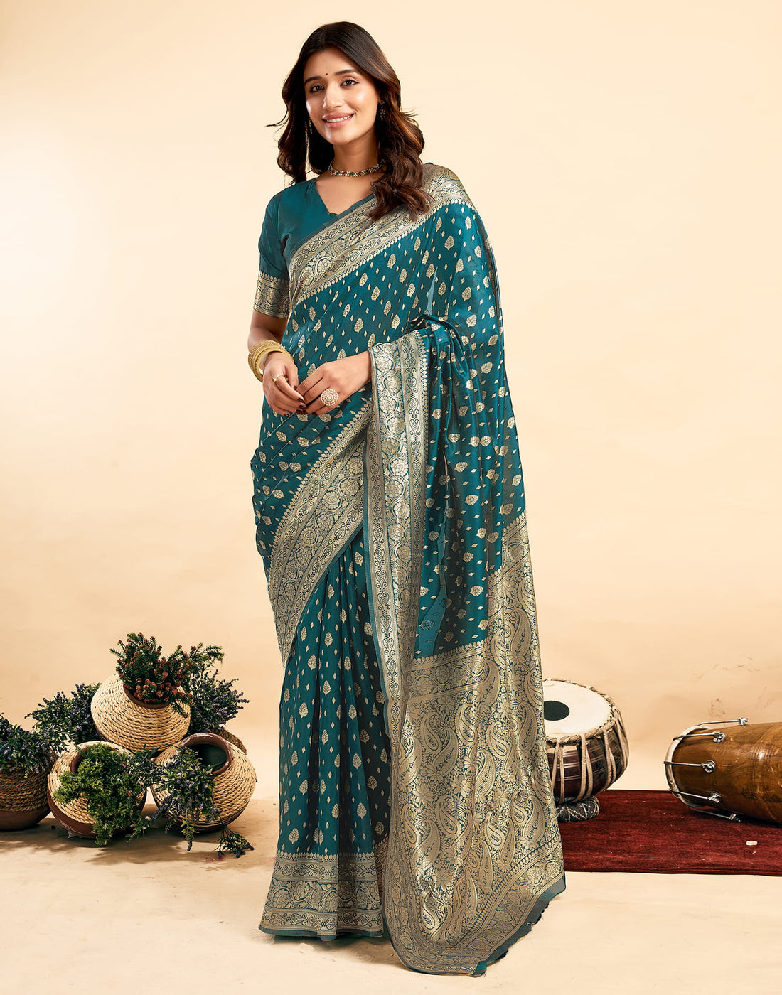 Rama Blue Silk Woven Banarasi Saree