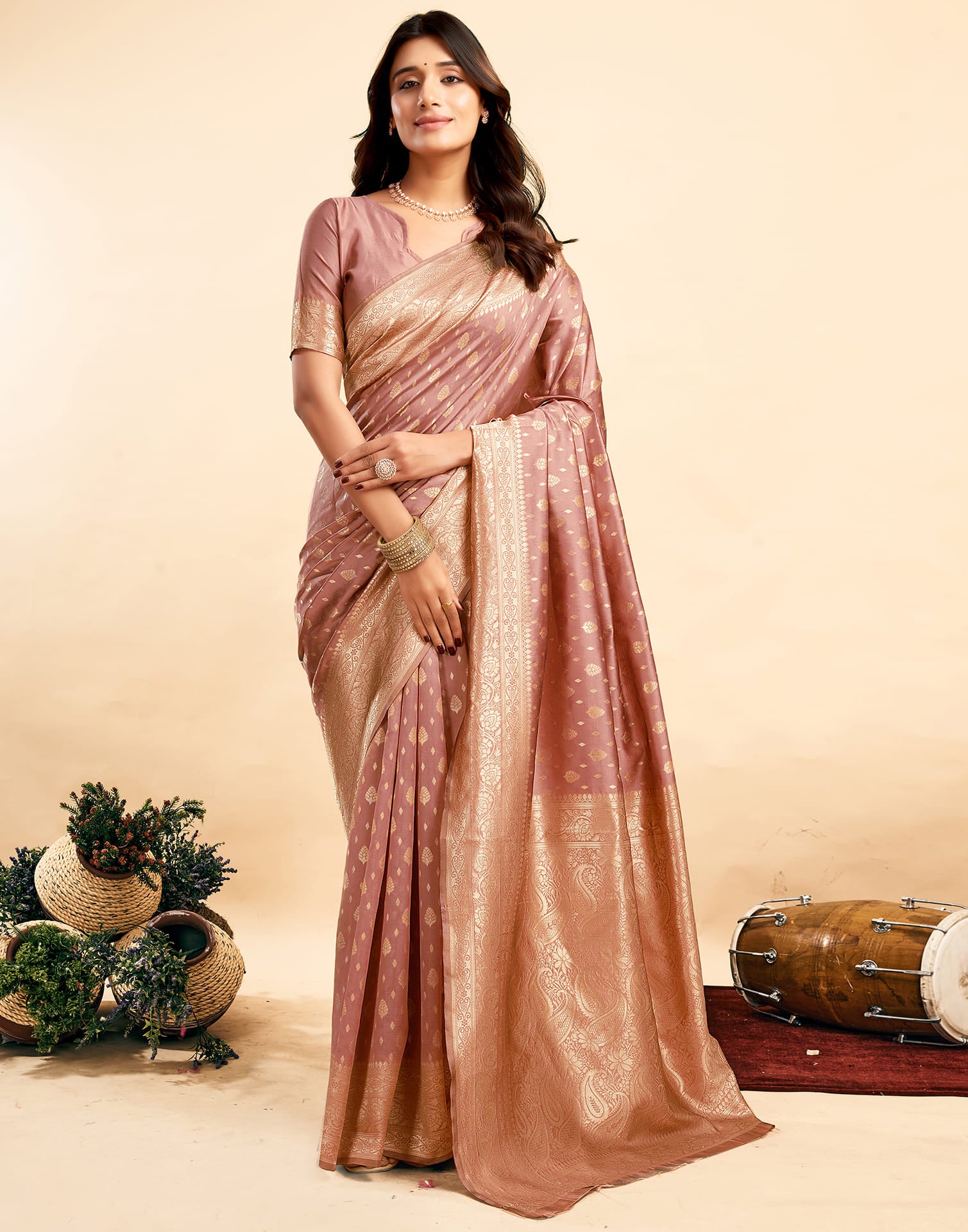 Light Salmon Pink Silk Woven Banarasi Saree