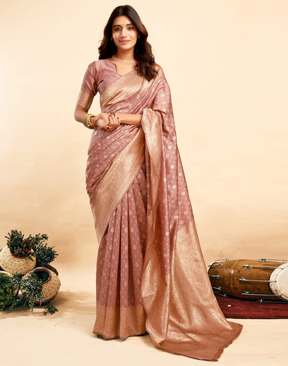 Light Salmon Pink Silk Woven Banarasi Saree