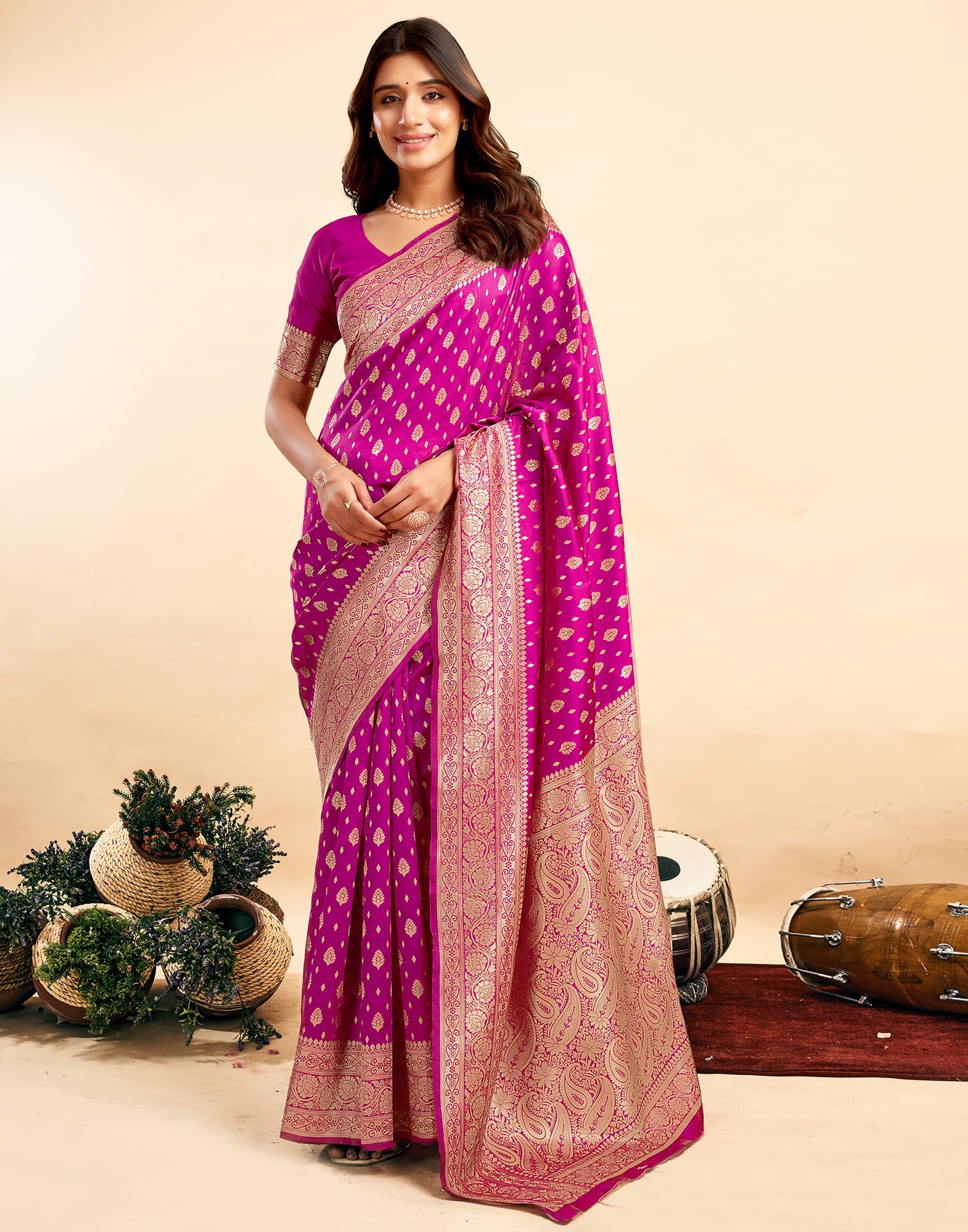 Magenta Silk Woven Banarasi Saree