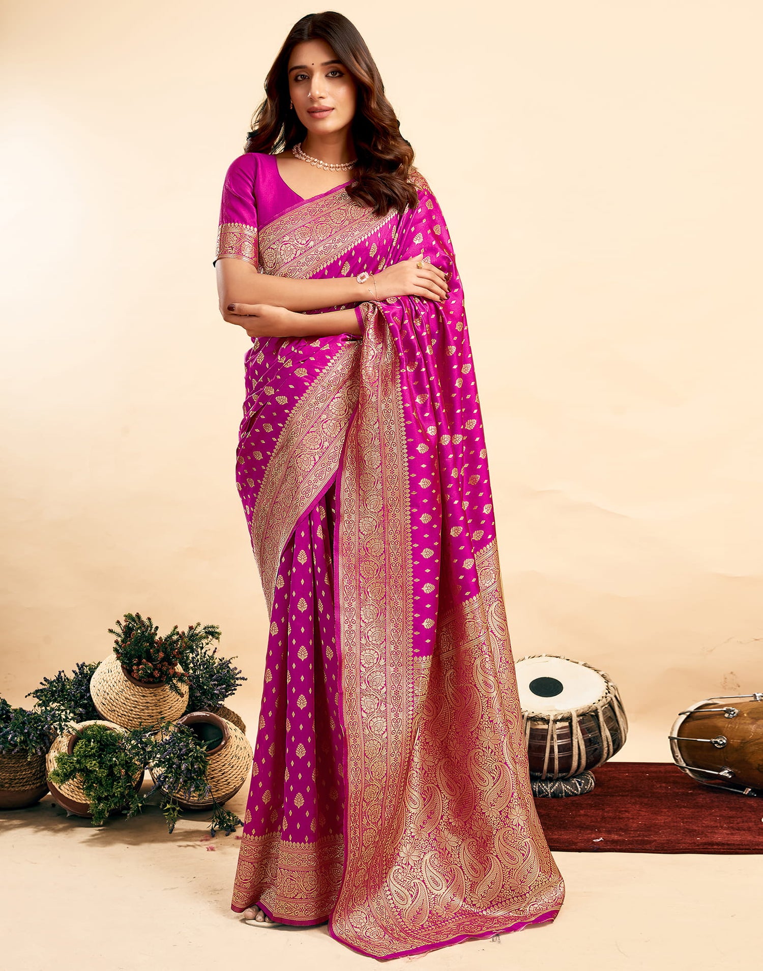 Magenta Silk Woven Banarasi Saree