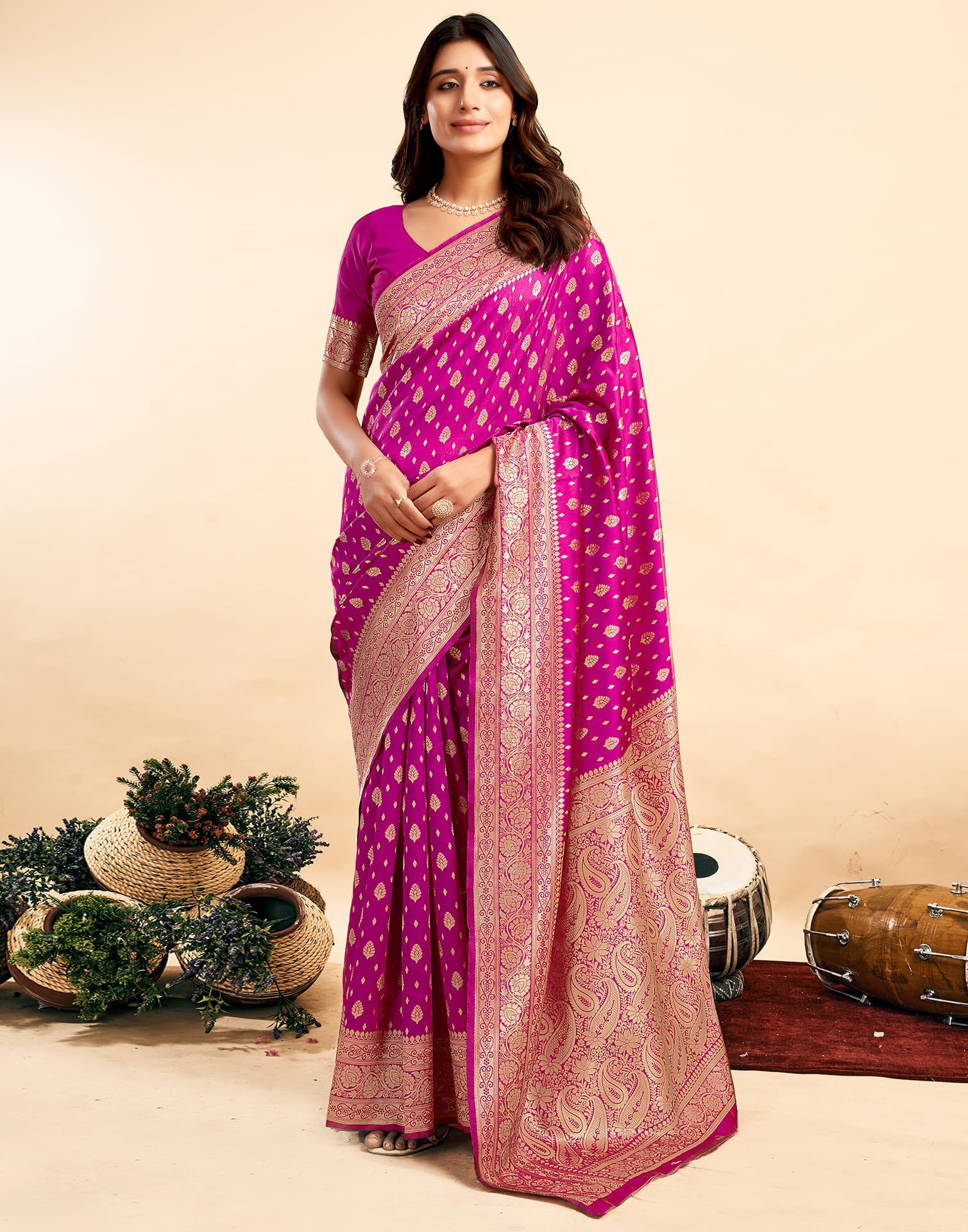 Magenta Silk Woven Banarasi Saree