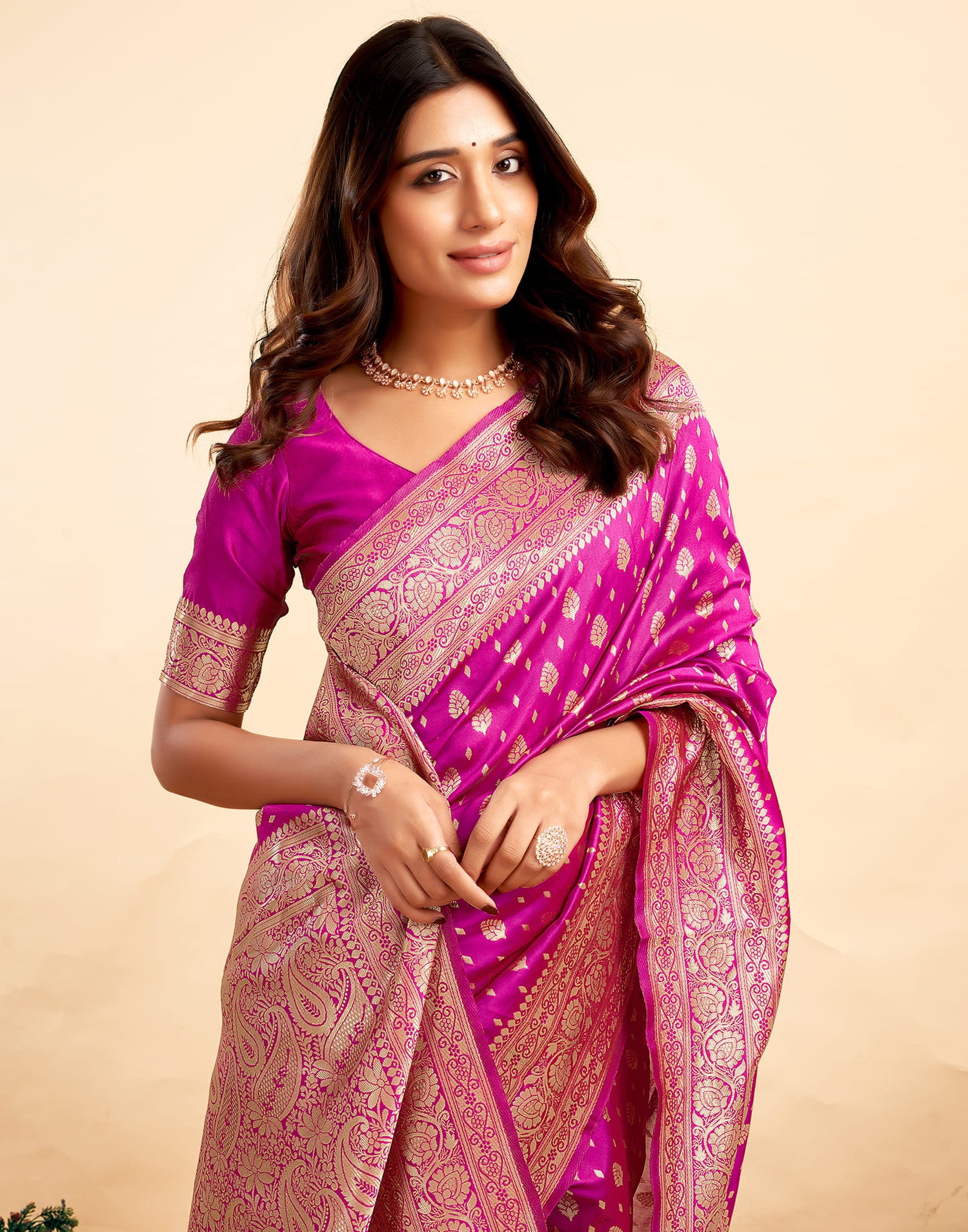 Magenta Silk Woven Banarasi Saree