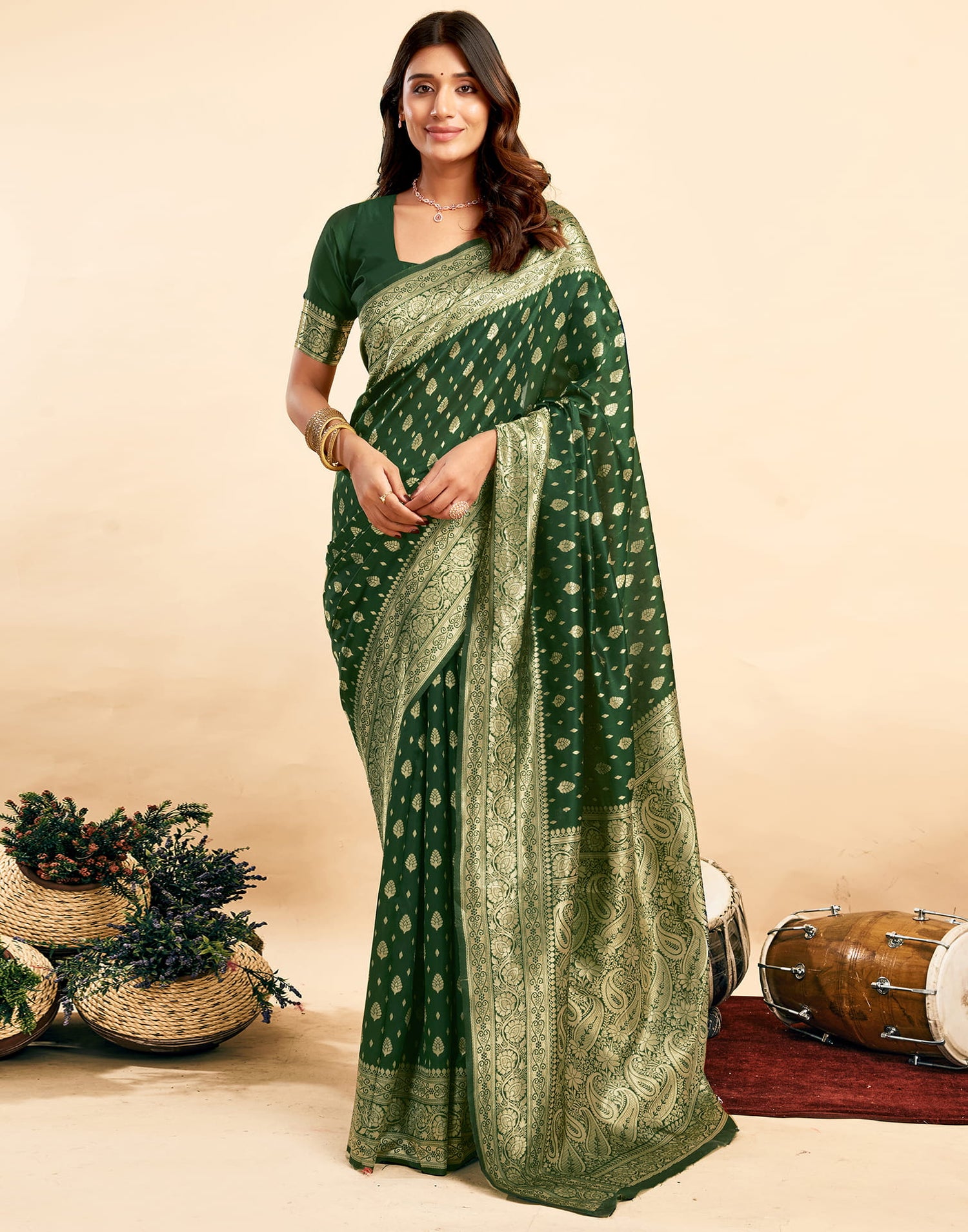 Dark Green Silk Woven Banarasi Saree