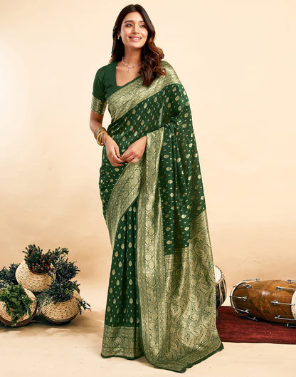 Dark Green Silk Woven Banarasi Saree